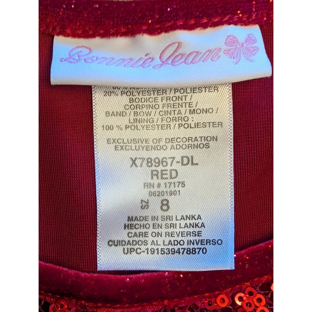 Bonnie Jean Girls Red Velvet Sequin Christmas Dress Faux Fur Trim Size 8